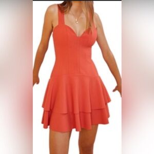 Finders Keepers Orange Fit and Flare Cocktail Dress